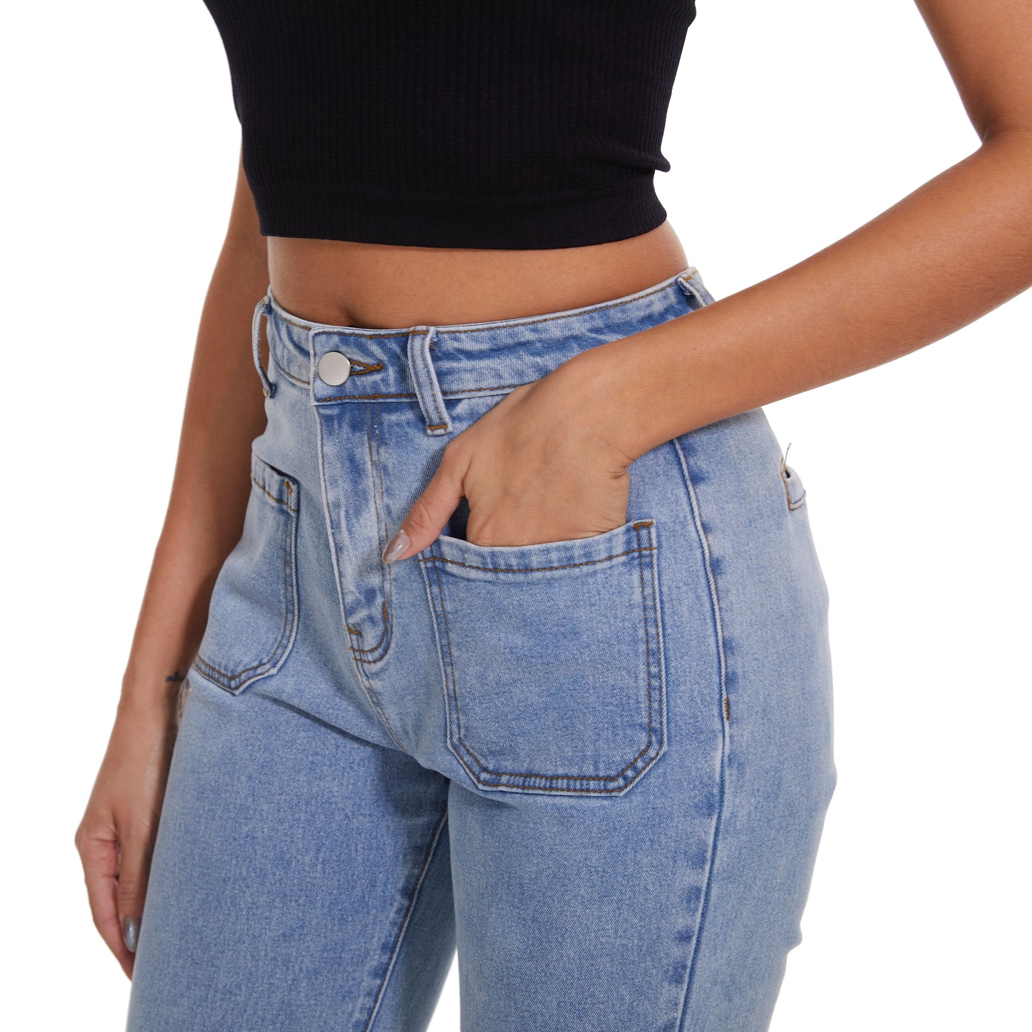 Women Long Baggy Jeans Stretchy Long Flowy Skinny Denim Pants with Pockets
