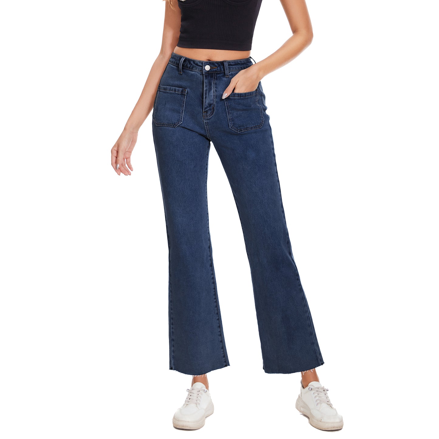 Women Casual Outfit Denim Pants Stretchy Straight Leg Ankle Jeans