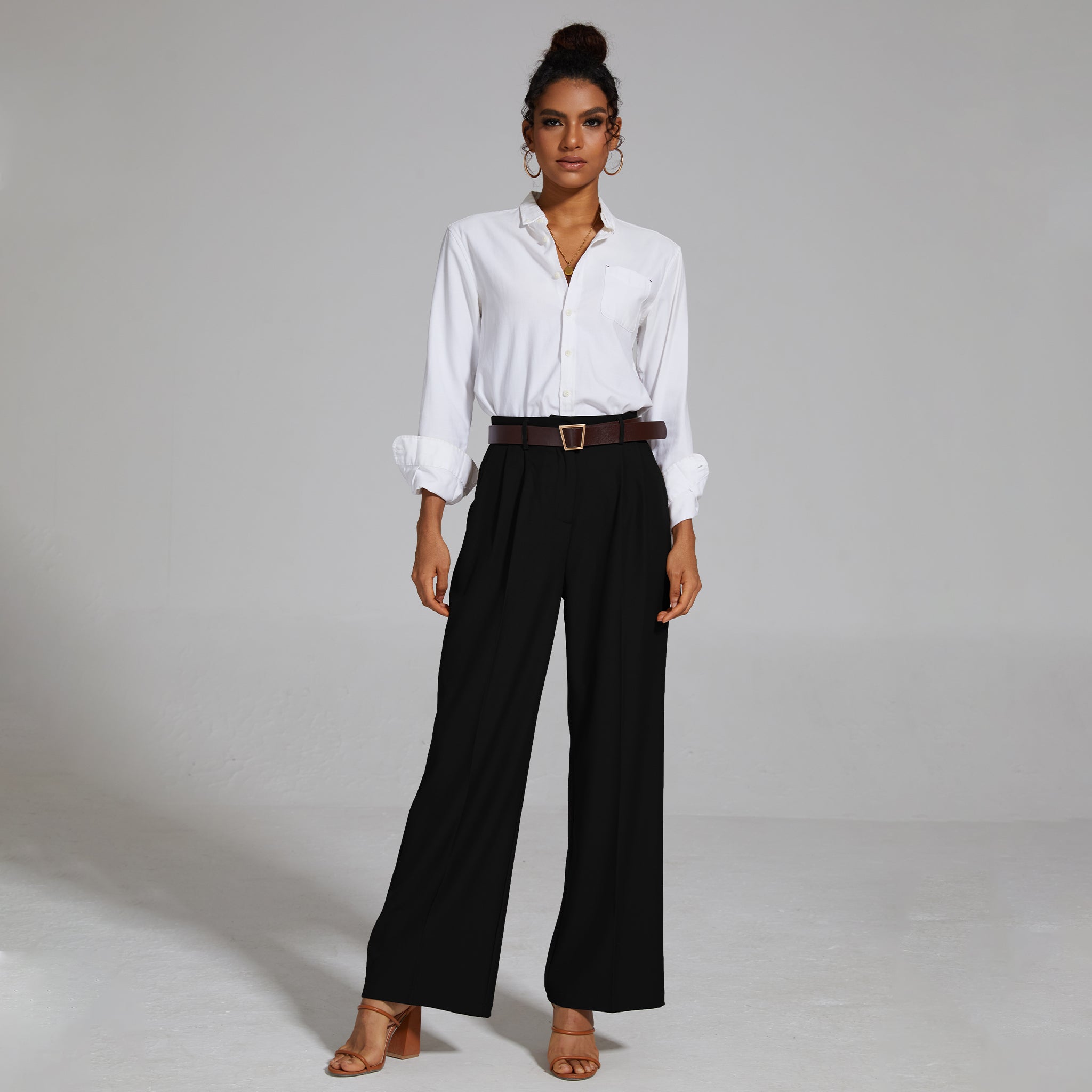 FUNYYZO Winter Women High Waist Cropped Thick Woven Pants Loose Elastic  Waist Pleated Front Trousers for Work Casual at  Women's Clothing  store