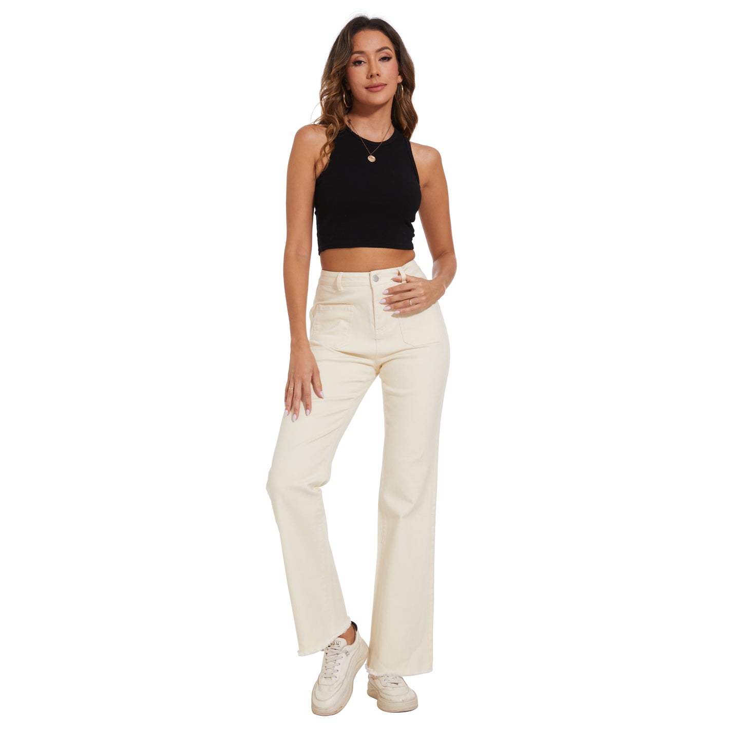 Women Long Baggy Jeans Stretchy Long Flowy Skinny Denim Pants with Pockets