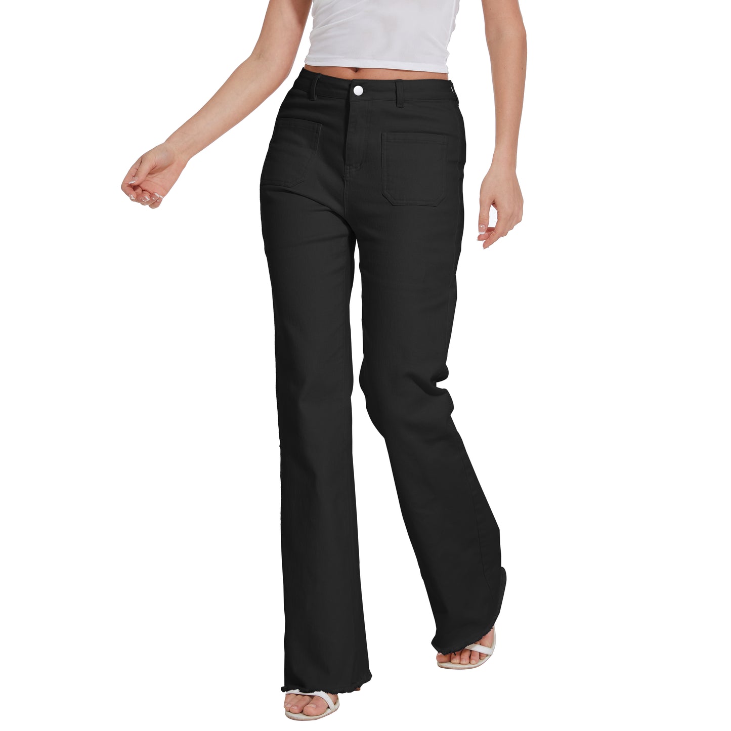 Women Long Baggy Jeans Stretchy Long Flowy Skinny Denim Pants with Pockets