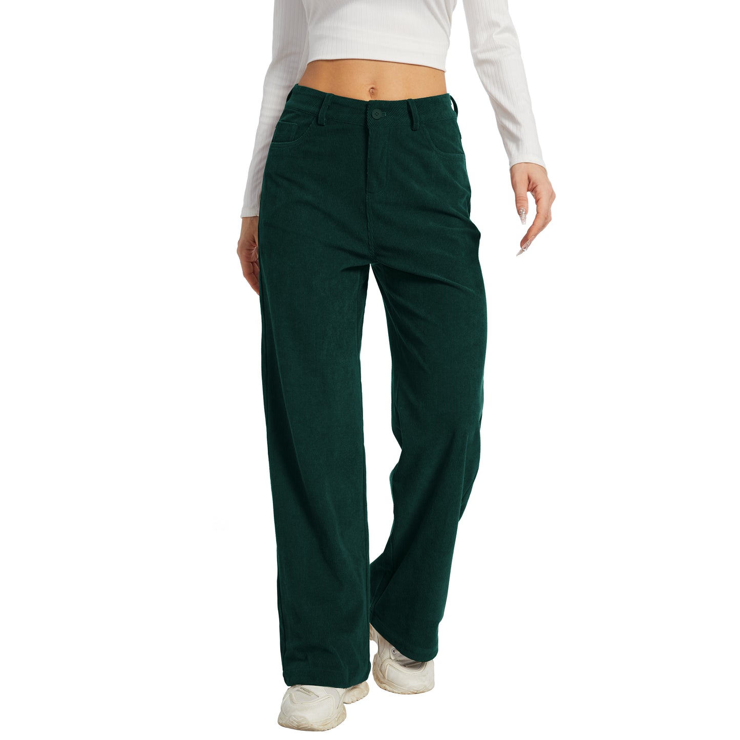 Office Pants Elastic High Waist Women's Corduroy Pants with Pockets
