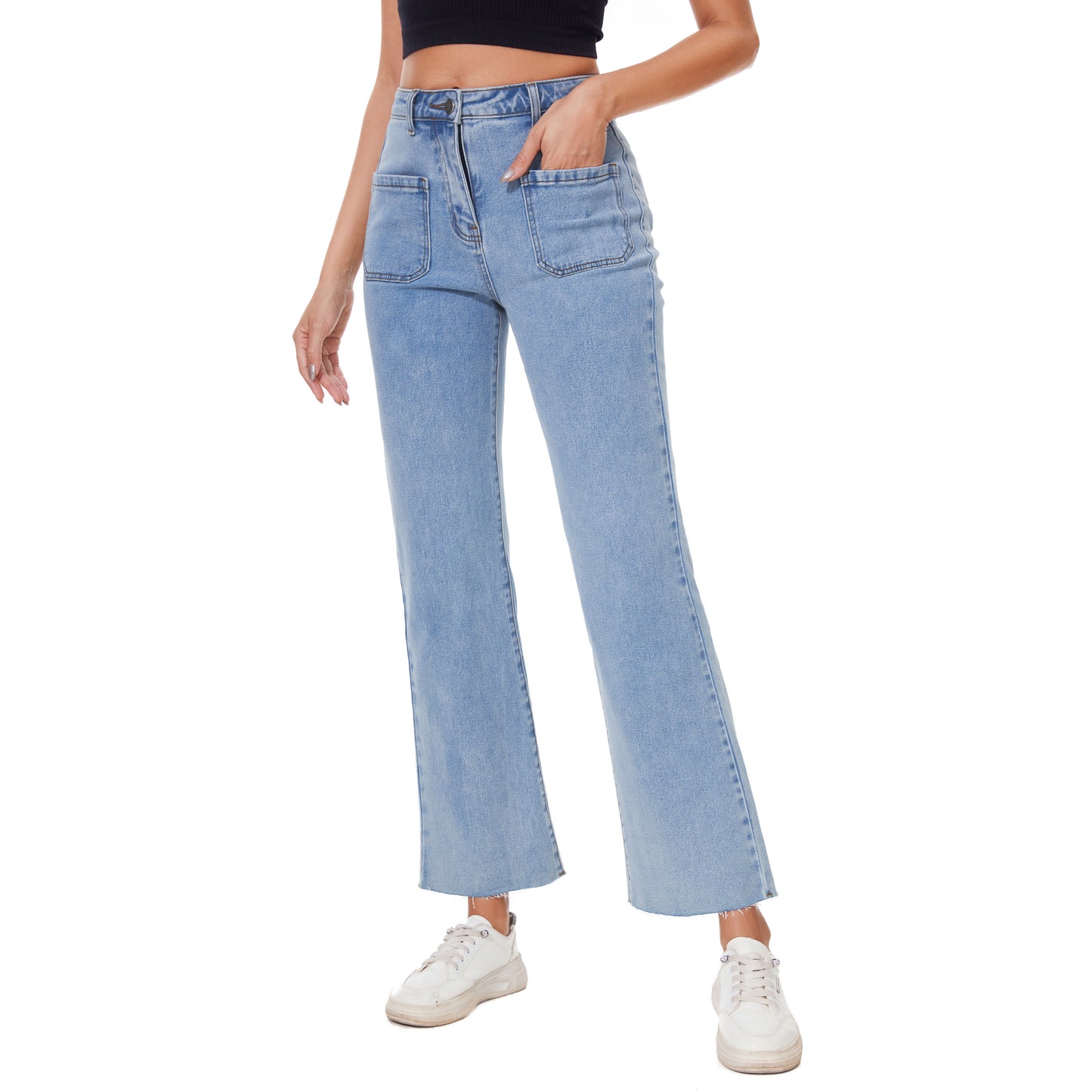 Women Long Baggy Jeans Stretchy Long Flowy Skinny Denim Pants with Pockets