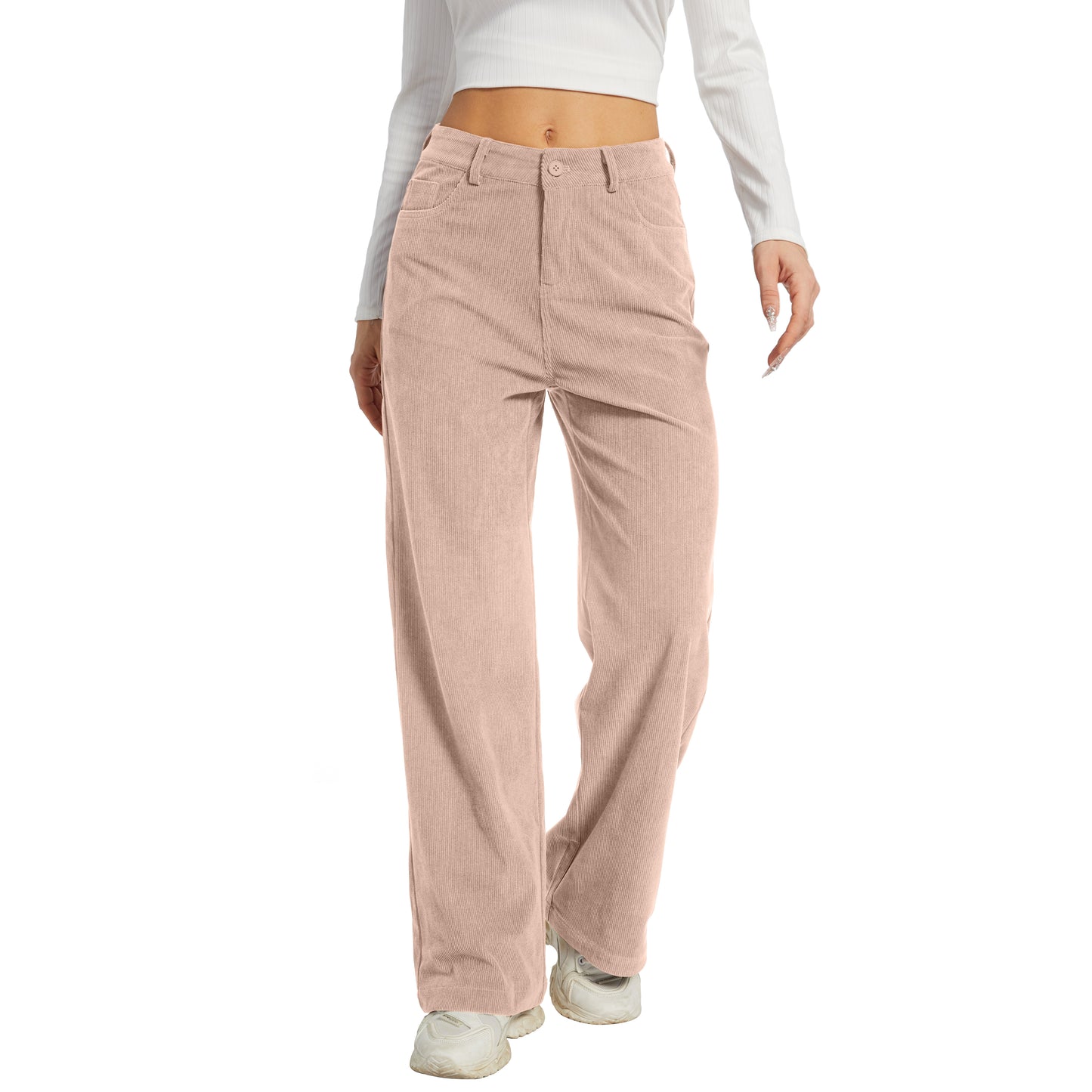 Office Pants Elastic High Waist Women's Corduroy Pants with Pockets