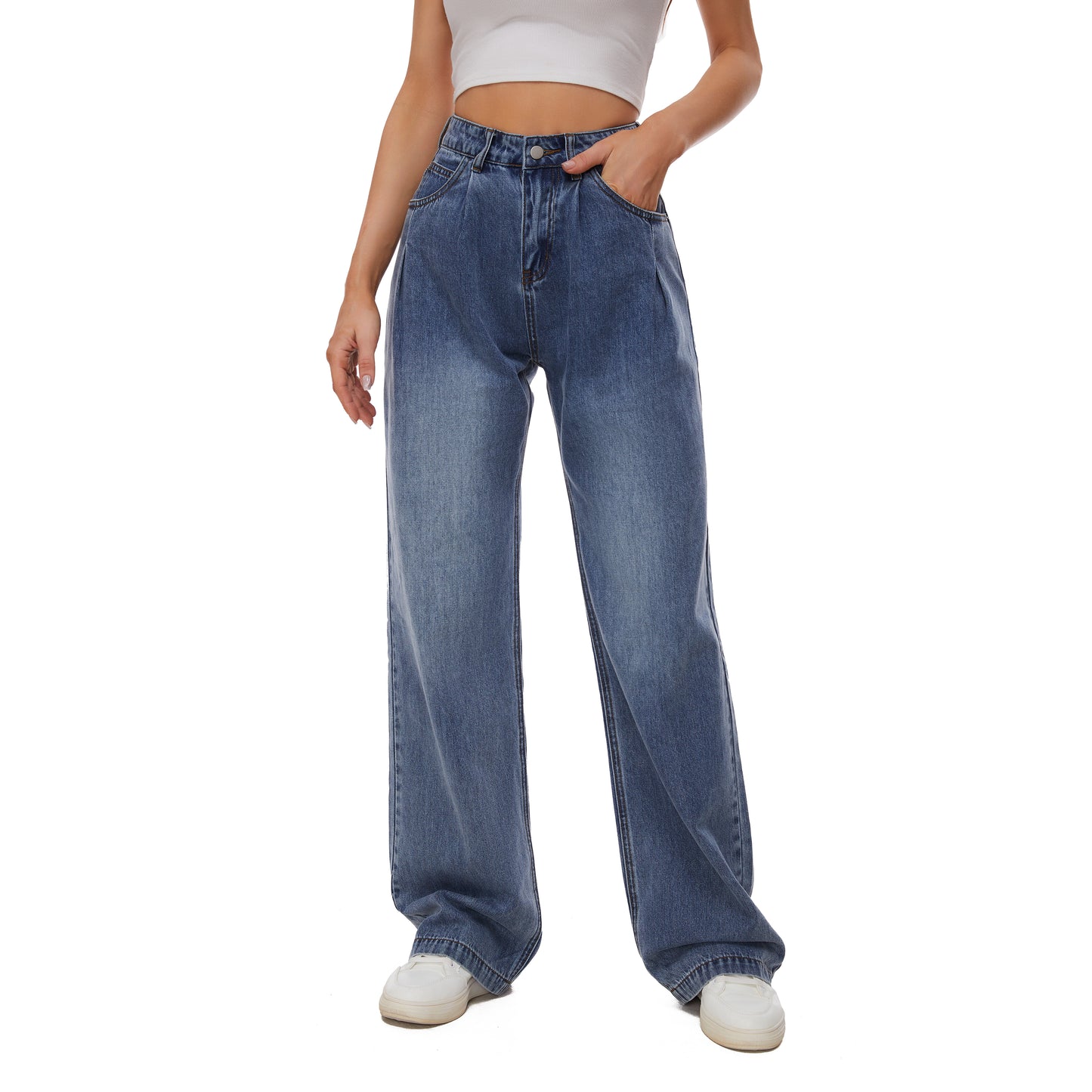 Women's Classic Mid Rise Jeans Baggy Lightweight Denim Pants