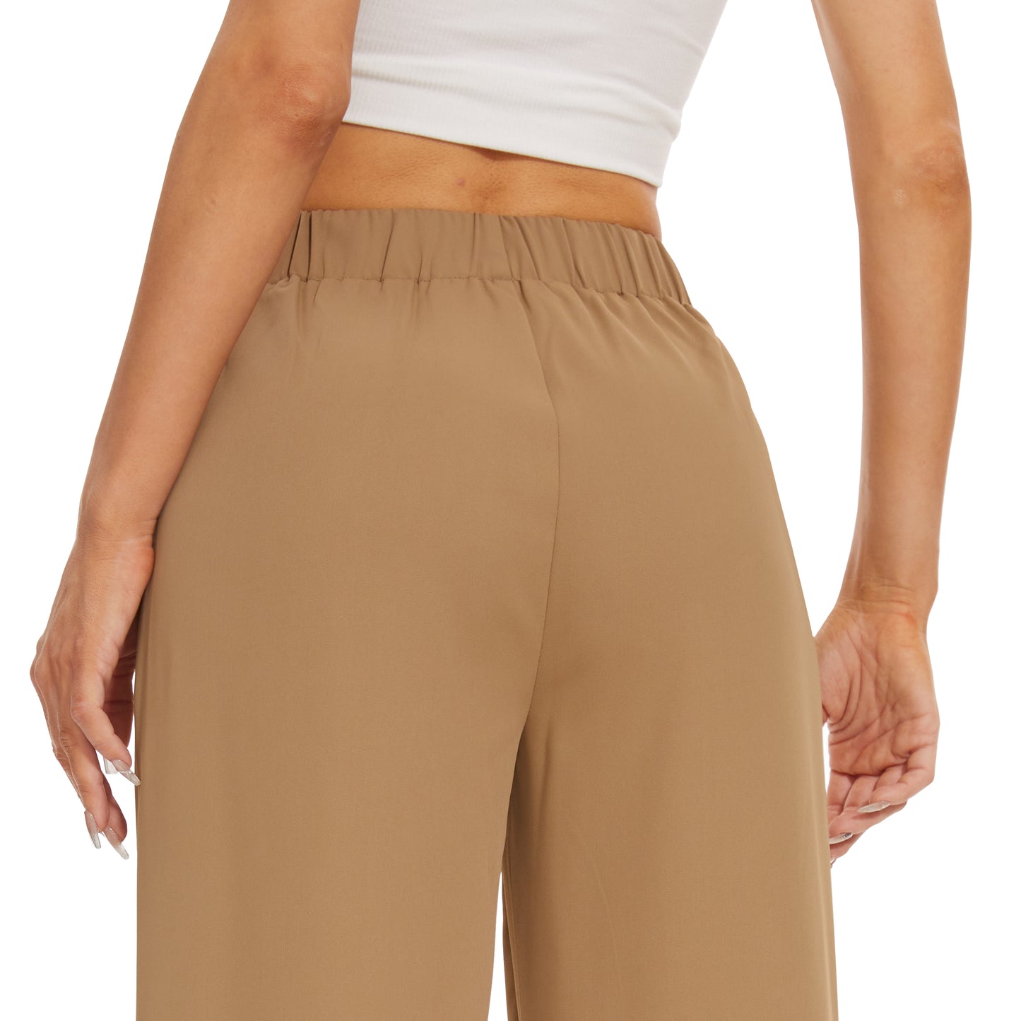 Solid High Waist Wide Leg Long Pants