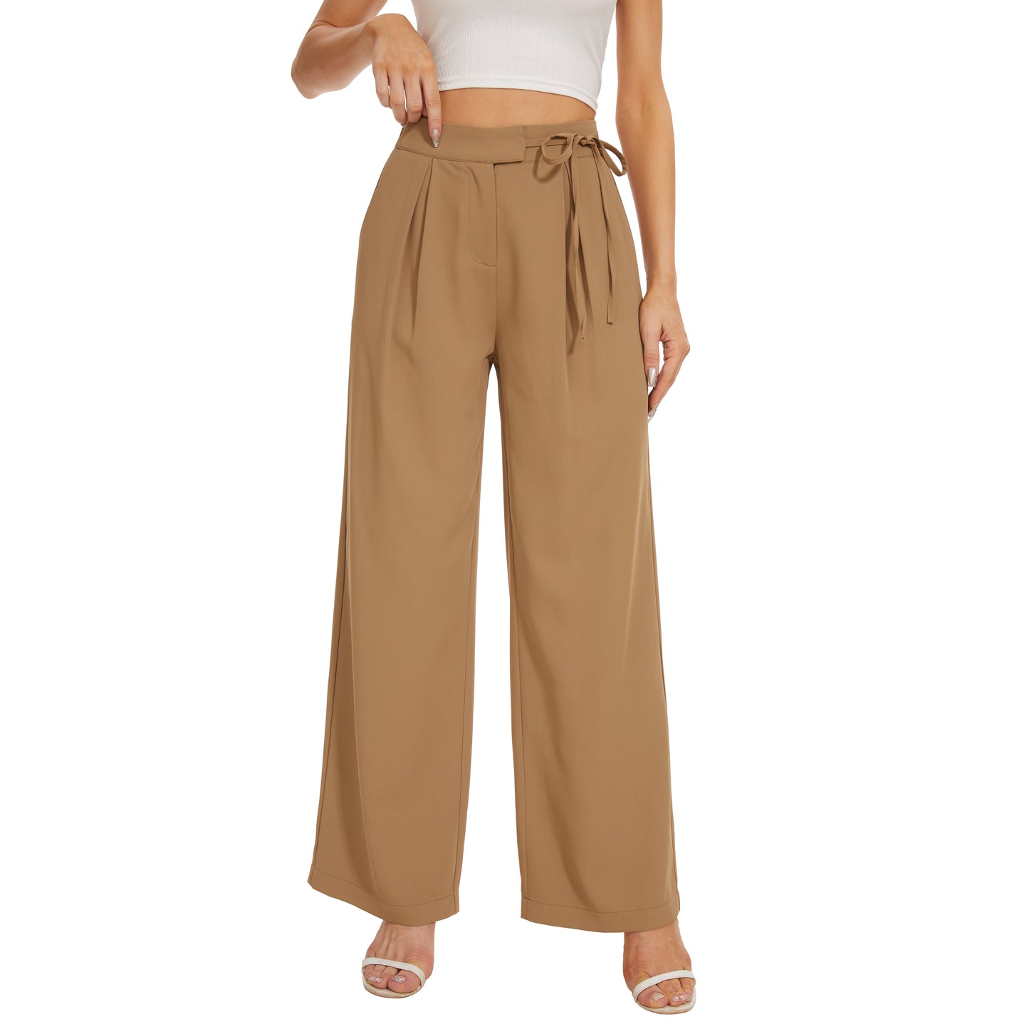 Solid High Waist Wide Leg Long Pants