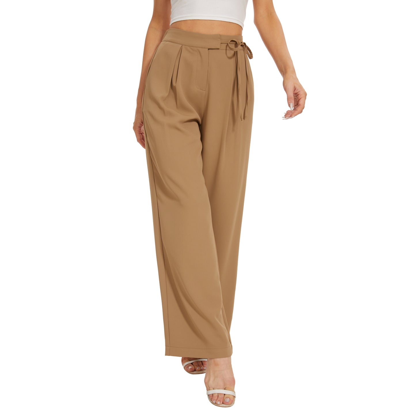 Solid High Waist Wide Leg Long Pants