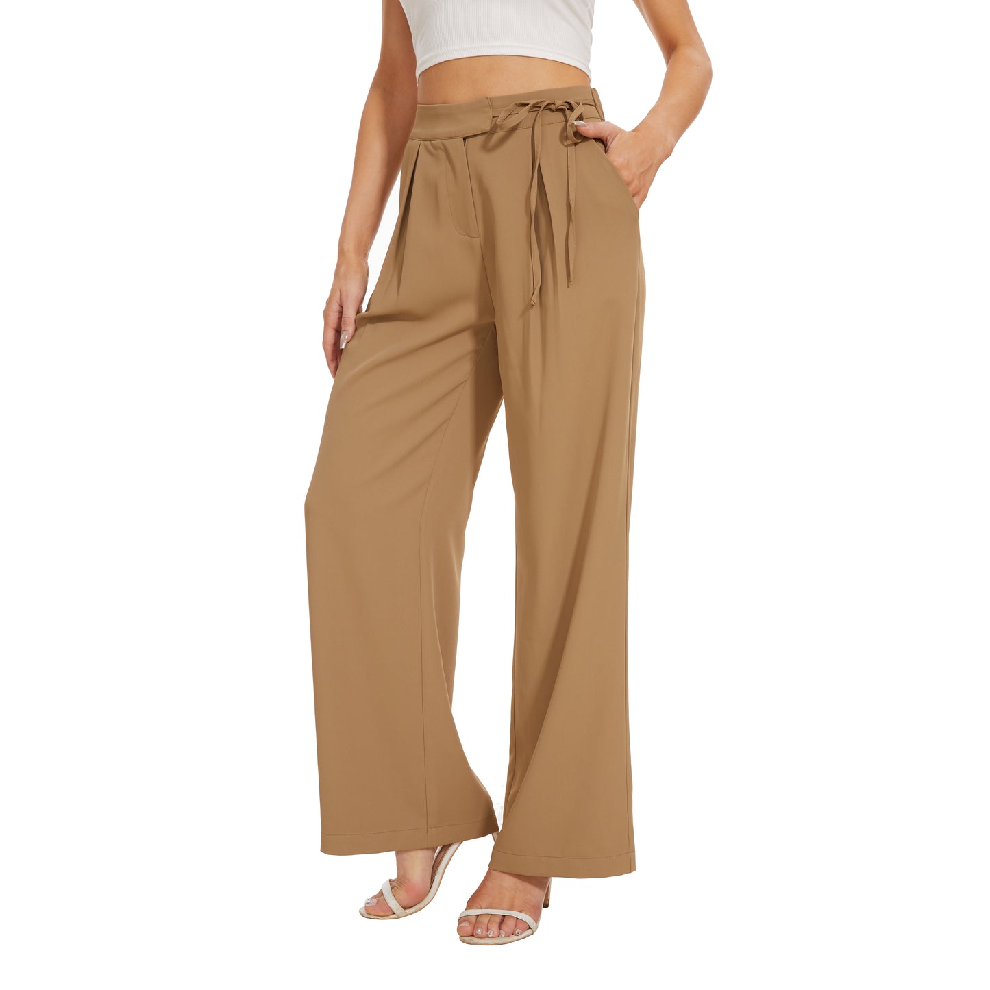 Solid High Waist Wide Leg Long Pants