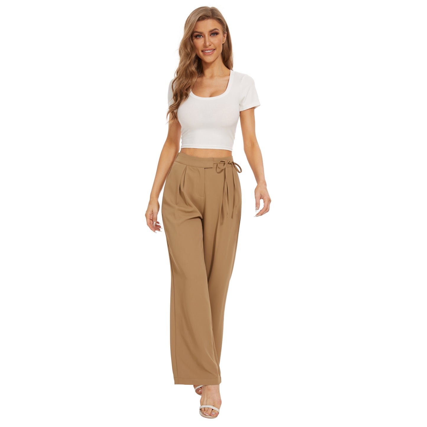 Solid High Waist Wide Leg Long Pants