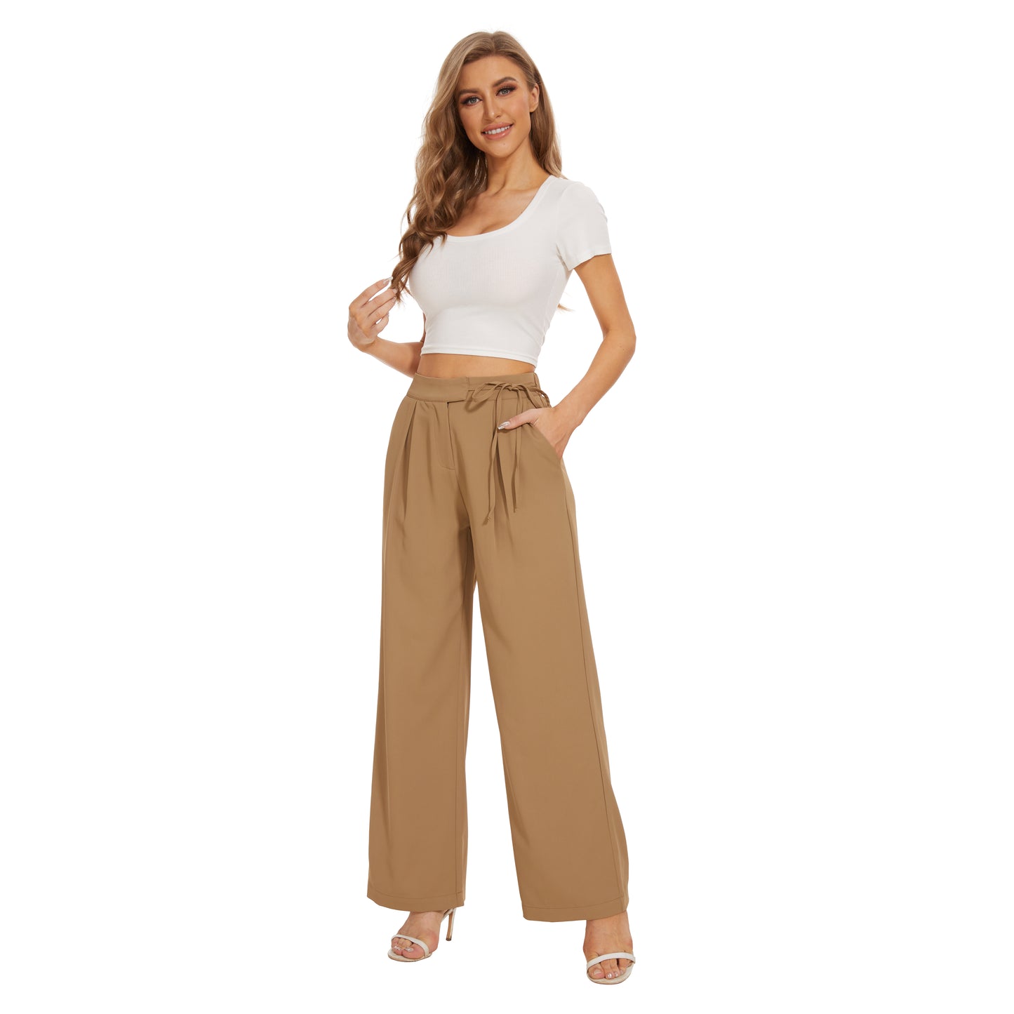 Solid High Waist Wide Leg Long Pants