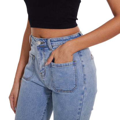 Women Long Baggy Jeans Stretchy Long Flowy Skinny Denim Pants with Pockets