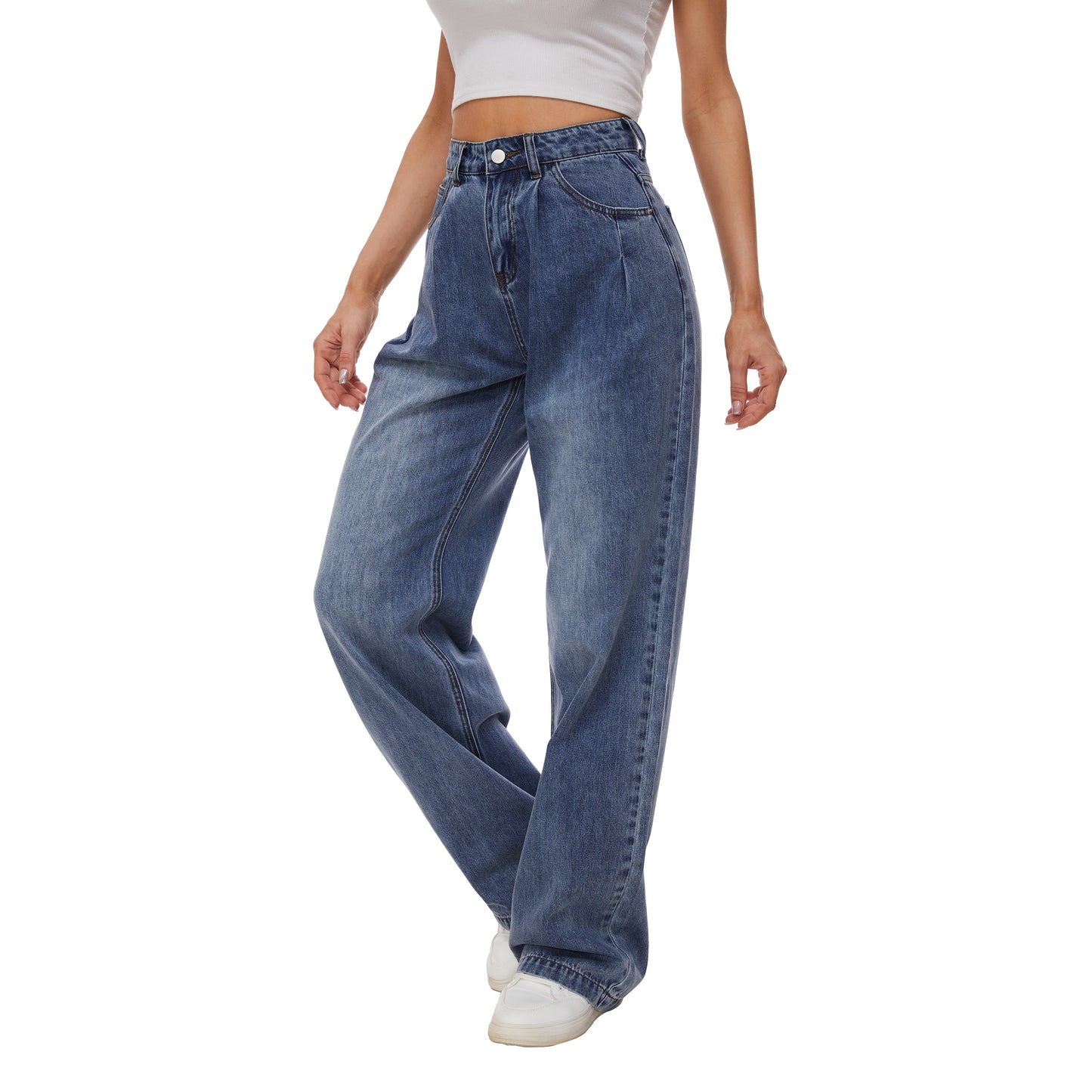 Women's Classic Mid Rise Jeans Baggy Lightweight Denim Pants