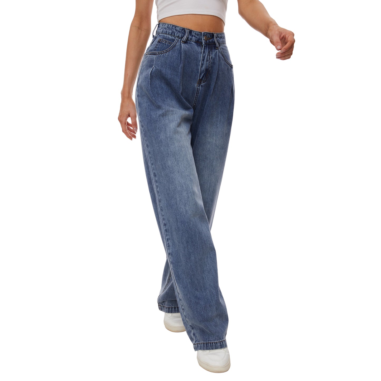 Women's Classic Mid Rise Jeans Baggy Lightweight Denim Pants