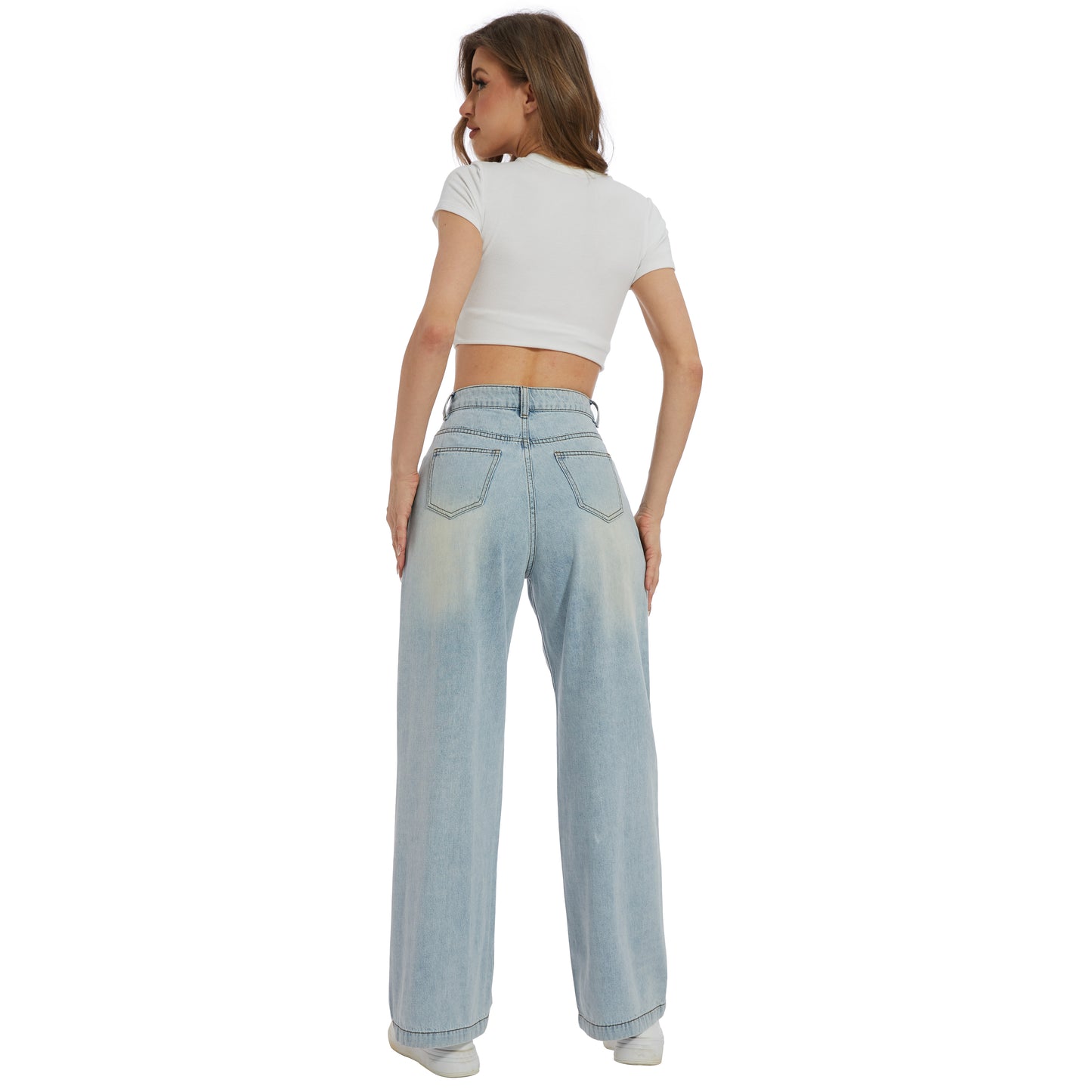 Women's Classic Mid Rise Jeans Baggy Lightweight Denim Pants