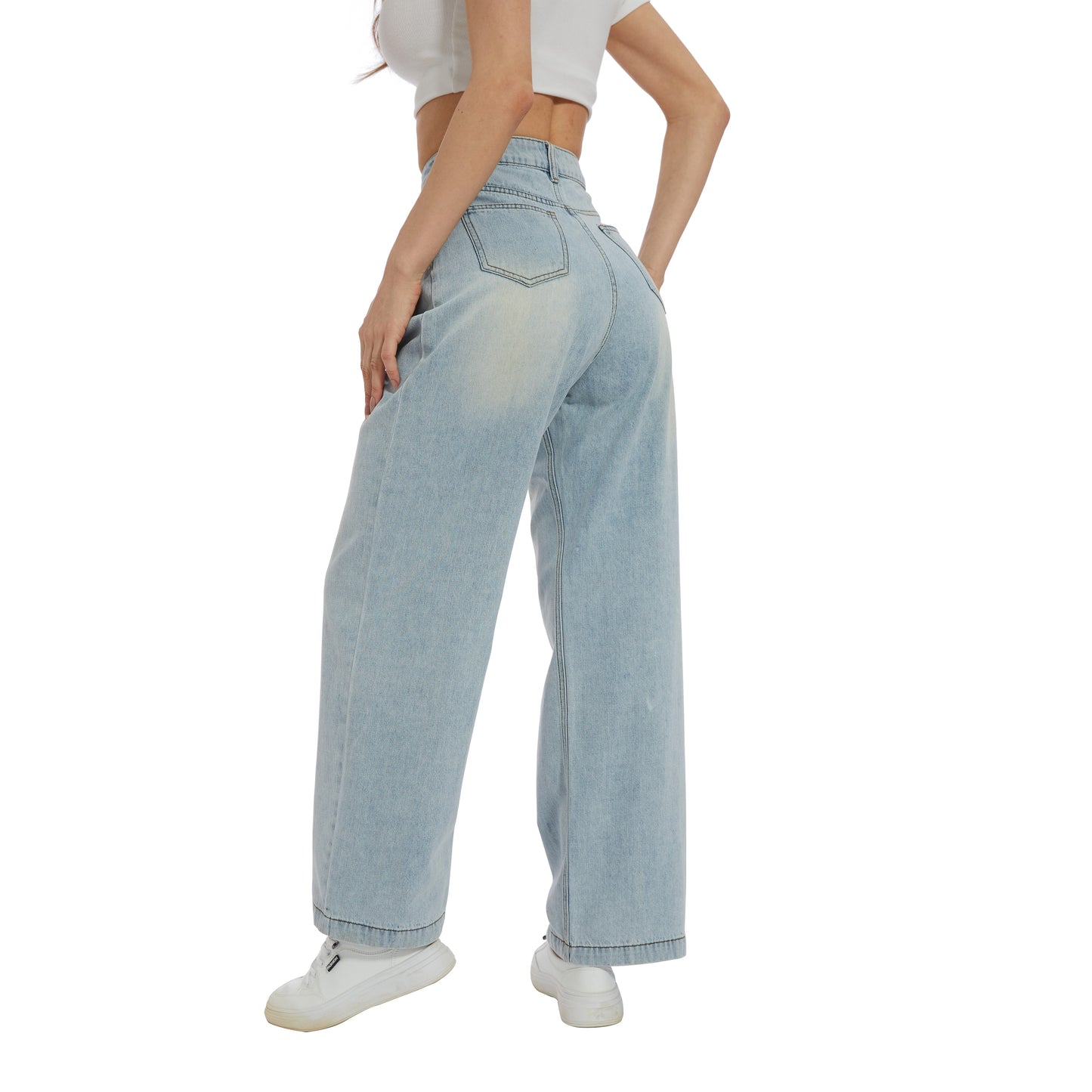 Women's Classic Mid Rise Jeans Baggy Lightweight Denim Pants