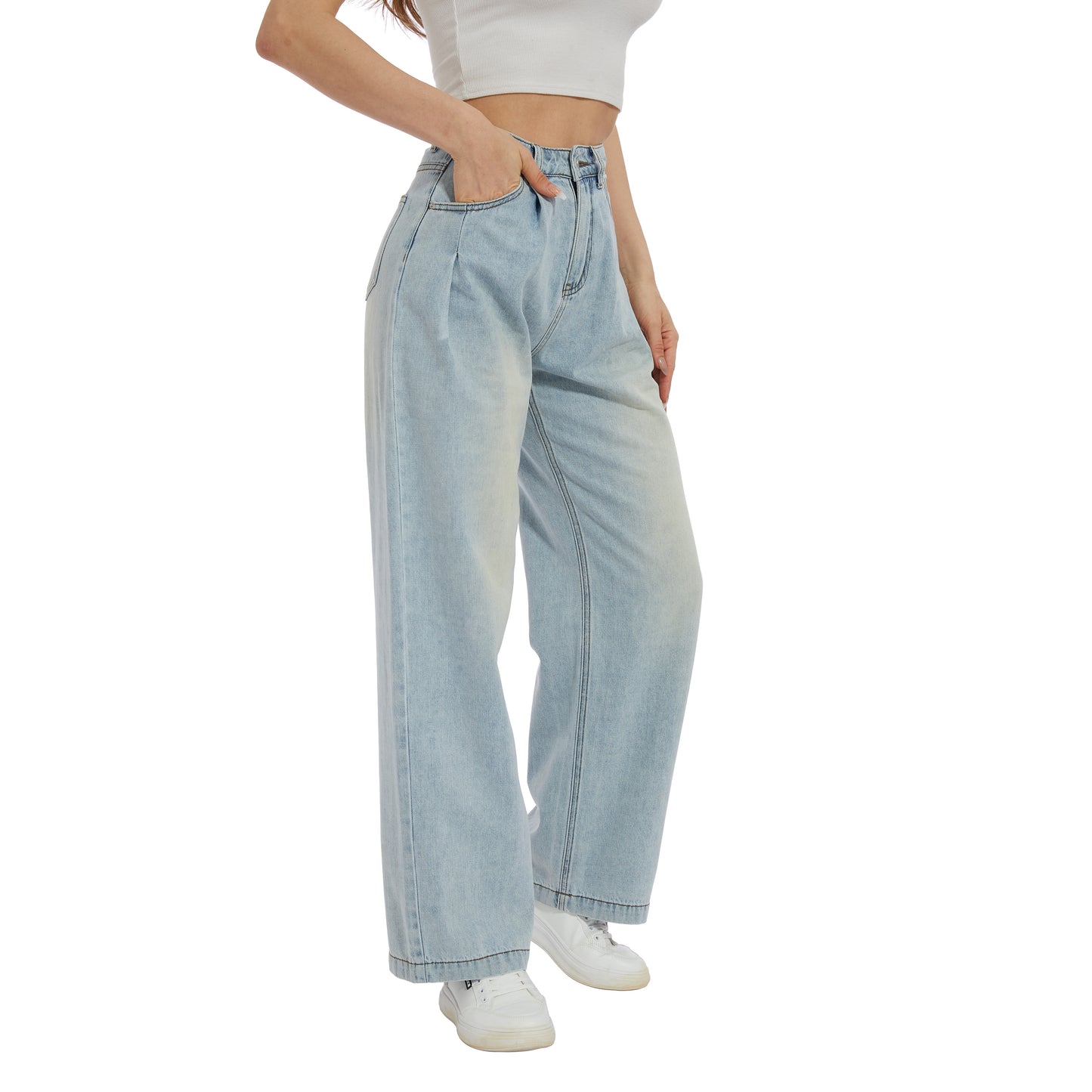 Women's Classic Mid Rise Jeans Baggy Lightweight Denim Pants