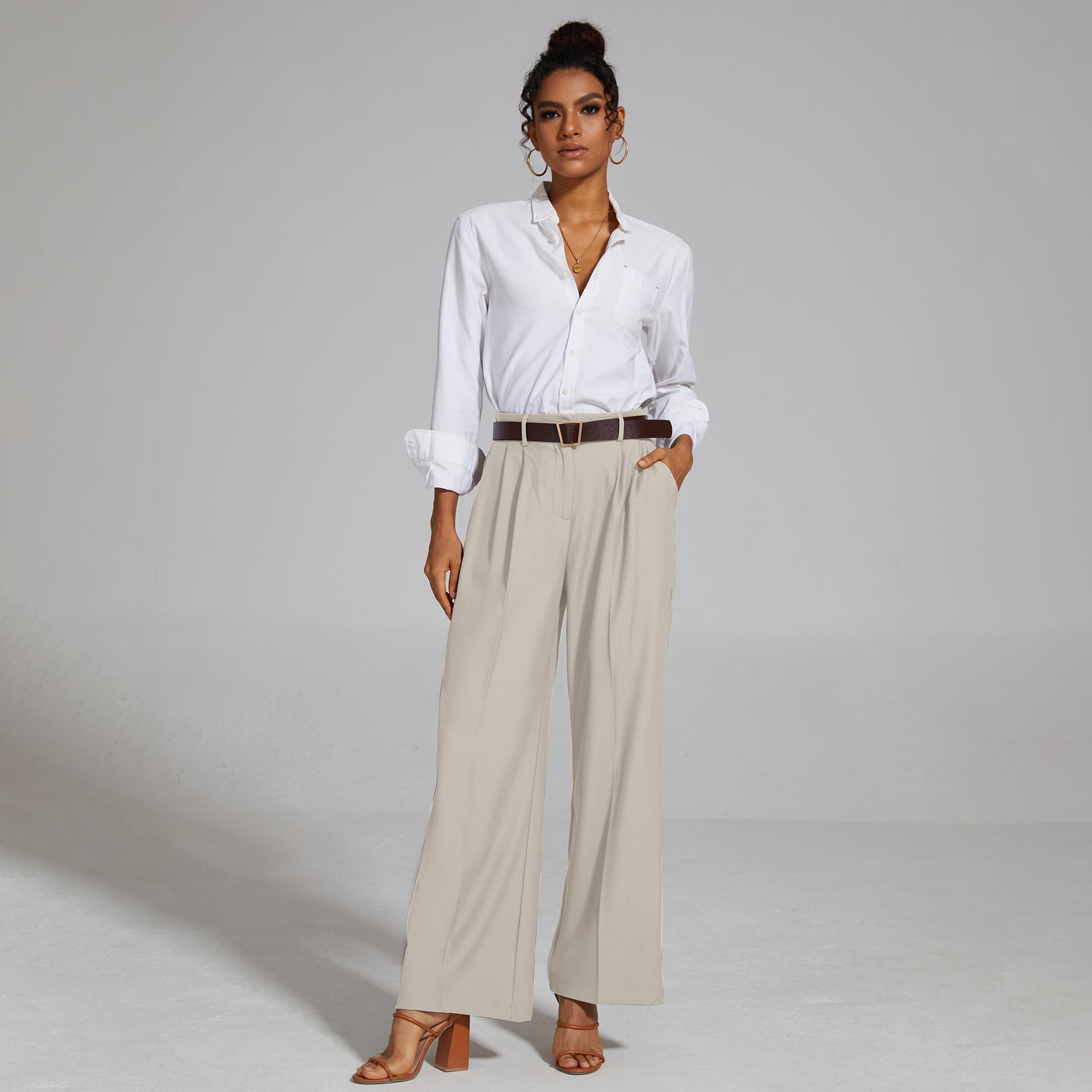 FUNYYZO High Waisted Wide Leg Wrinkle Pants for Women Summer Solid Suit  Pants Long Straight Causal Trousers, White, X-Small : : Clothing,  Shoes & Accessories