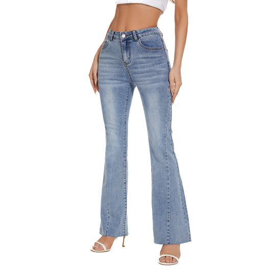 Mid Rise Flare Jeans for Women Split Leg Back Stretchy Curvy Bell Bottom Denim Pants