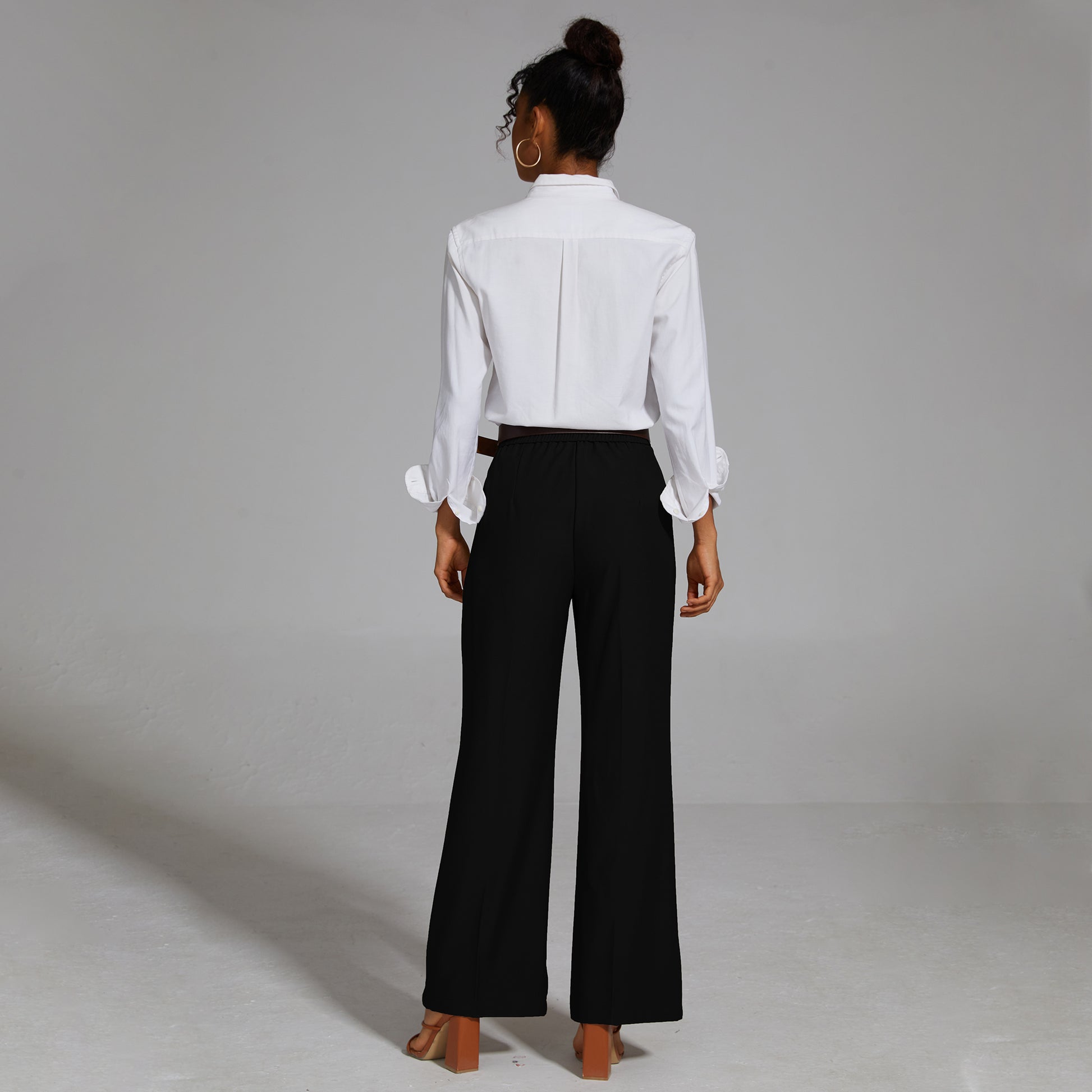 FUNYYZO High Waisted Wide Leg Wrinkle Pants for Women Summer Solid