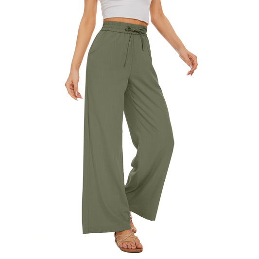 Flowy Pants Drawstring Waist Wide Leg Palazzo Beach Pants Loose Fit with Pockets