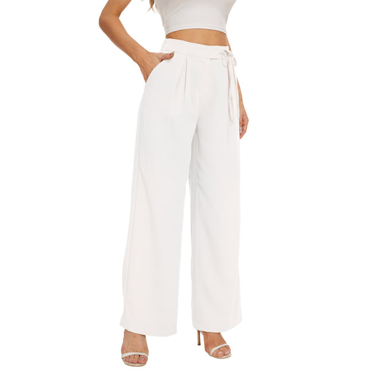 Women's Wide Leg Long Trousers with Tie Belt for Women Pleated Front High Waisted Pants