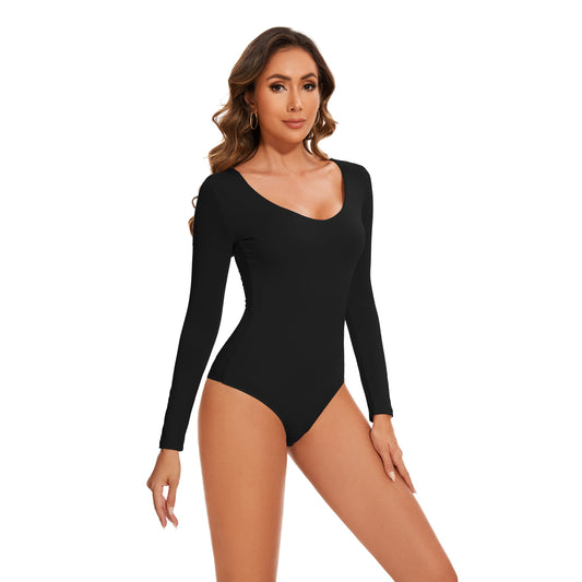 Womens Plicated V Neck Mesh Long Sleeve Bodysuit Tops