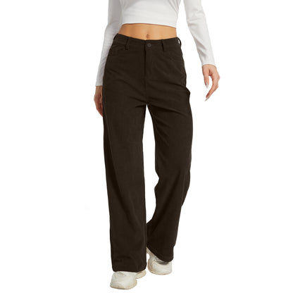 Office Pants Elastic High Waist Women's Corduroy Pants with Pockets