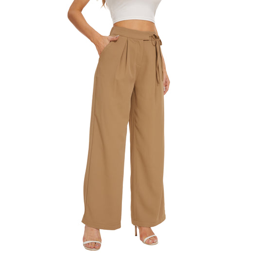 Solid High Waist Wide Leg Long Pants