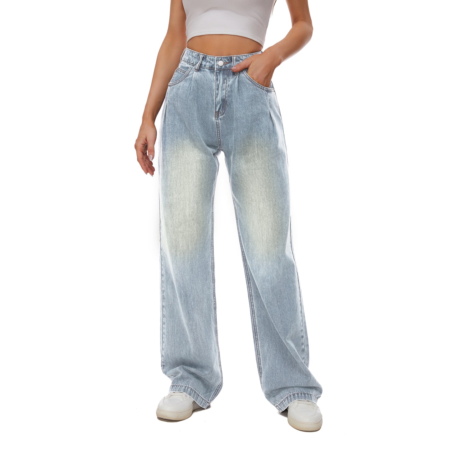 Women's Classic Mid Rise Jeans Baggy Lightweight Denim Pants